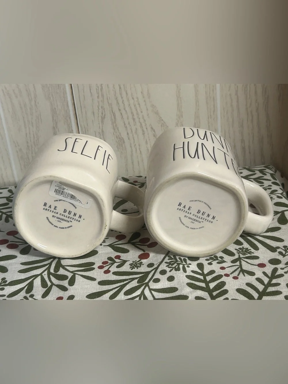 Rae Dunn Artisan Collection by Magent 2 Coffee Cup Set .Selfie and Dunn Hunter